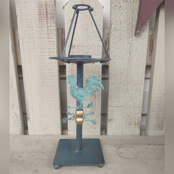 Vintage Rustic Rooster Weathervane Candle Holder Farmhouse 12" Metal Country - Picture 1 of 10